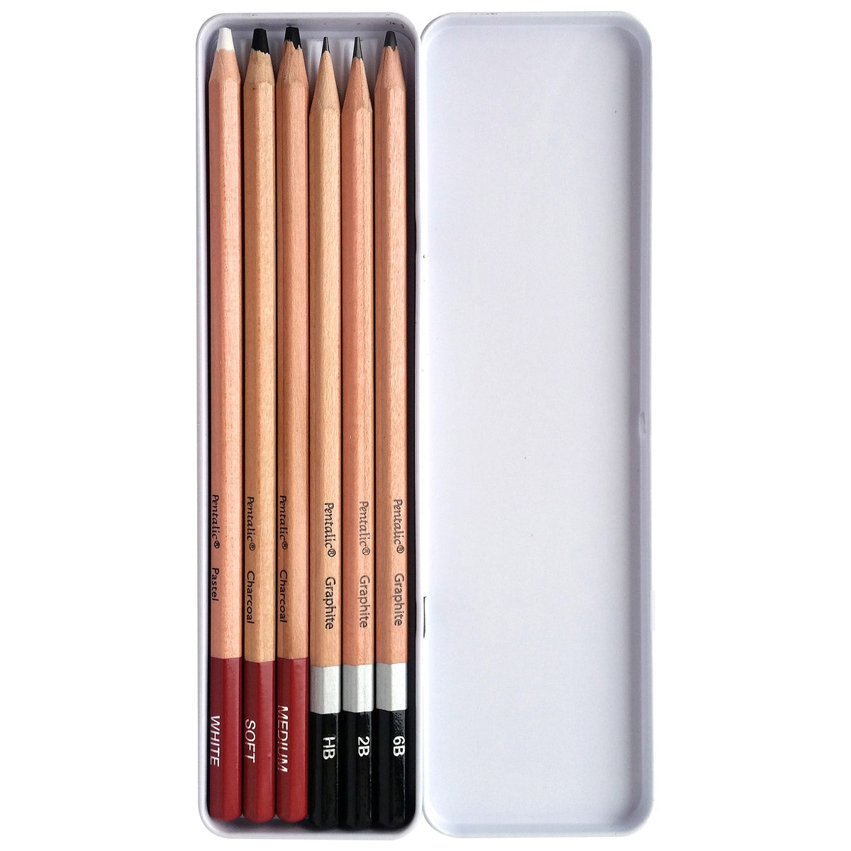 PTL-897106 | Pentalic Graphite & Charcoal Pencil 6 Piece Tin Set