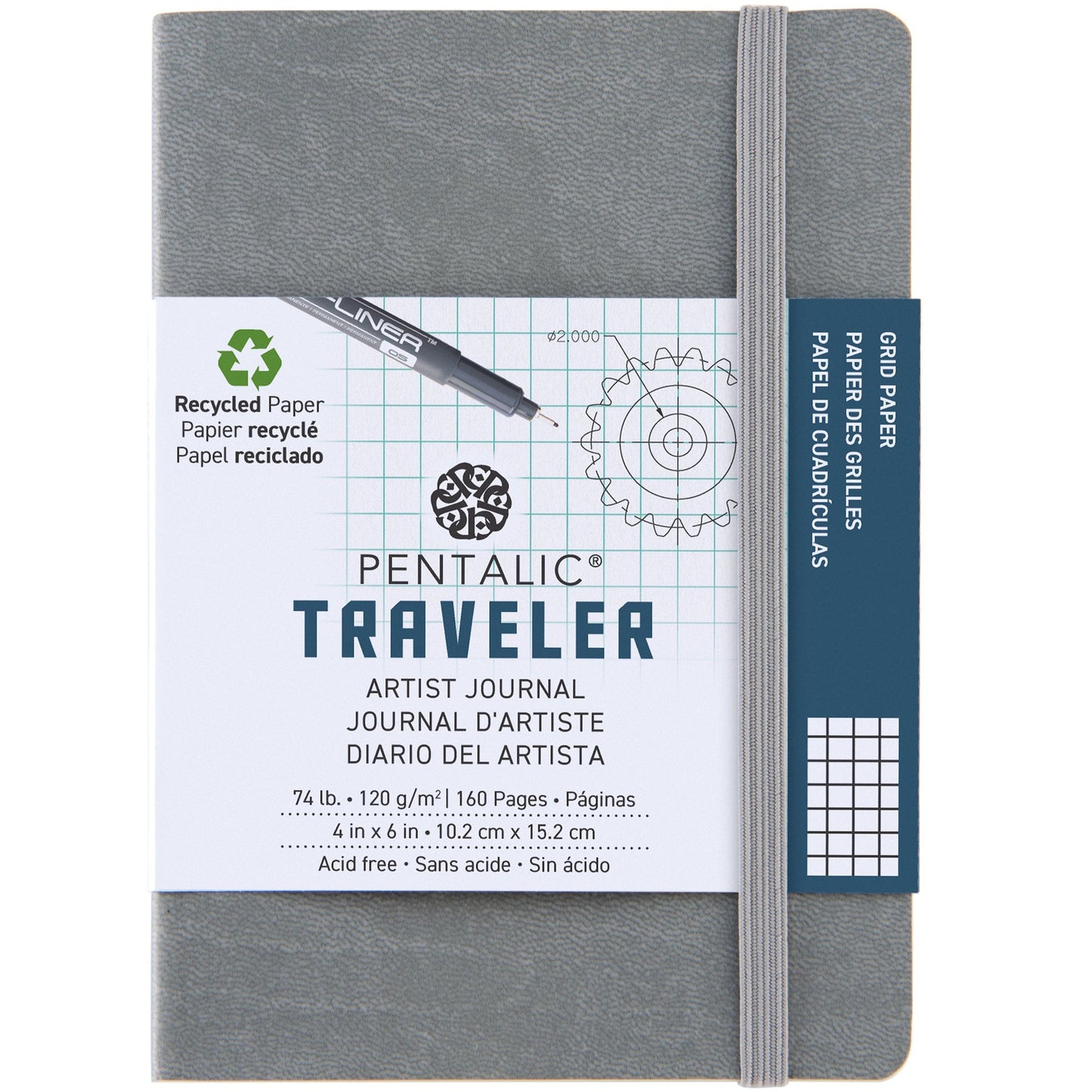 WAL-PTL-016142-2GY | Pentalic - 4"x 6" Gray Traveler Pocket Artist Journal, Drawing Sketchbook, 160 Pages, 74 lb. Grid Paper