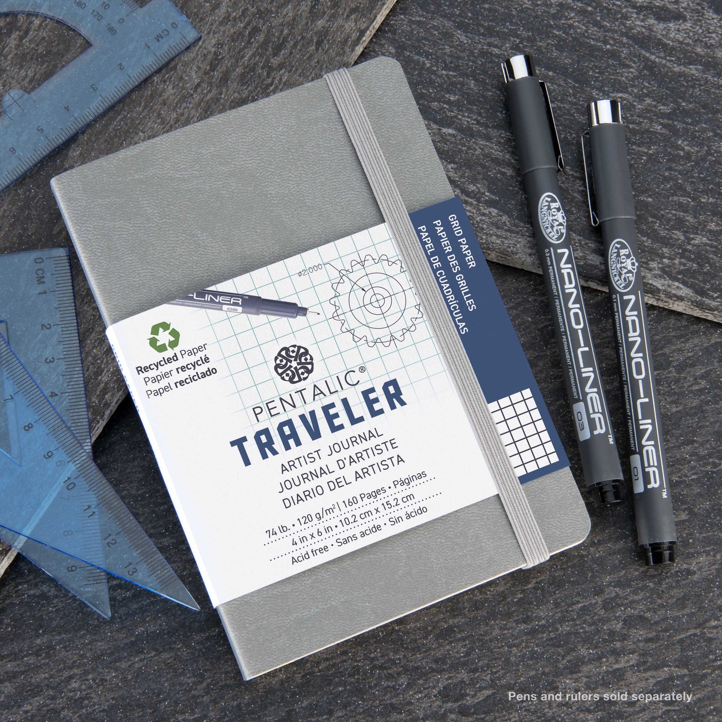 WAL-PTL-016142-2GY | Pentalic - 4"x 6" Gray Traveler Pocket Artist Journal, Drawing Sketchbook, 160 Pages, 74 lb. Grid Paper