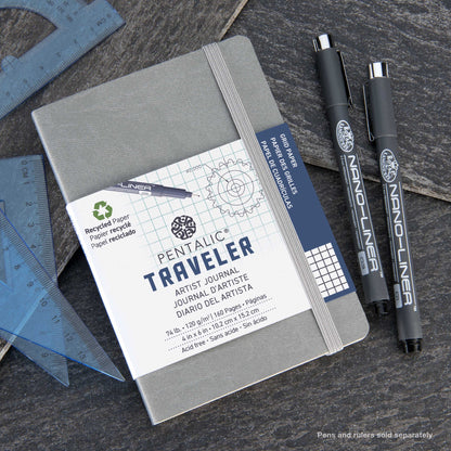 WAL-PTL-016142-2GY | Pentalic - 4"x 6" Gray Traveler Pocket Artist Journal, Drawing Sketchbook, 160 Pages, 74 lb. Grid Paper