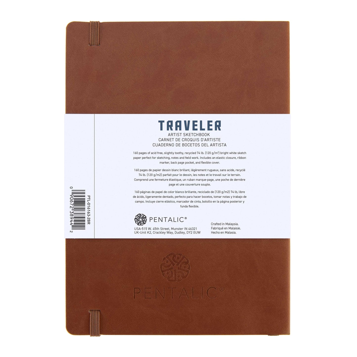 WAL-PTL-016163-2BR | Pentalic - 8" x 6" Brown Traveler Pocket Artist Drawing Journal, 160 Pages, 74 lb. Paper
