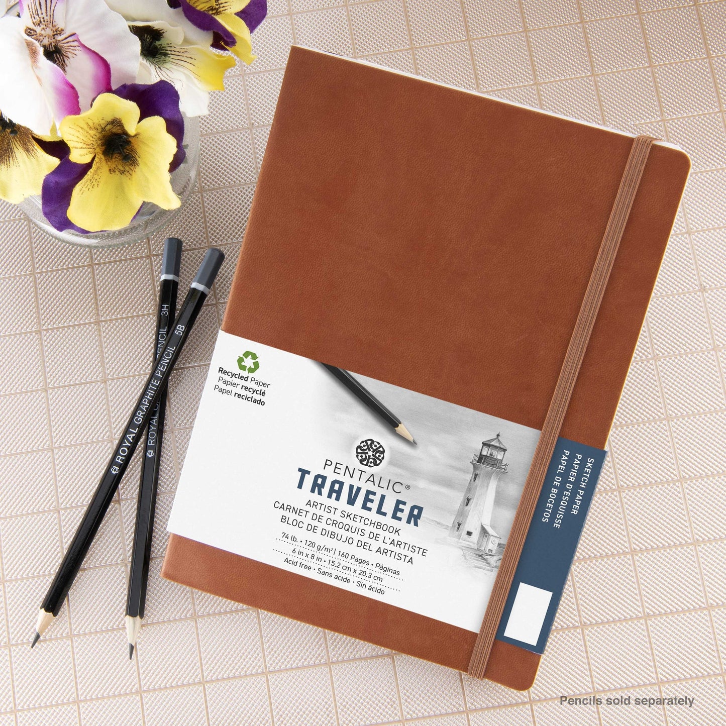 WAL-PTL-016163-2BR | Pentalic - 8" x 6" Brown Traveler Pocket Artist Drawing Journal, 160 Pages, 74 lb. Paper