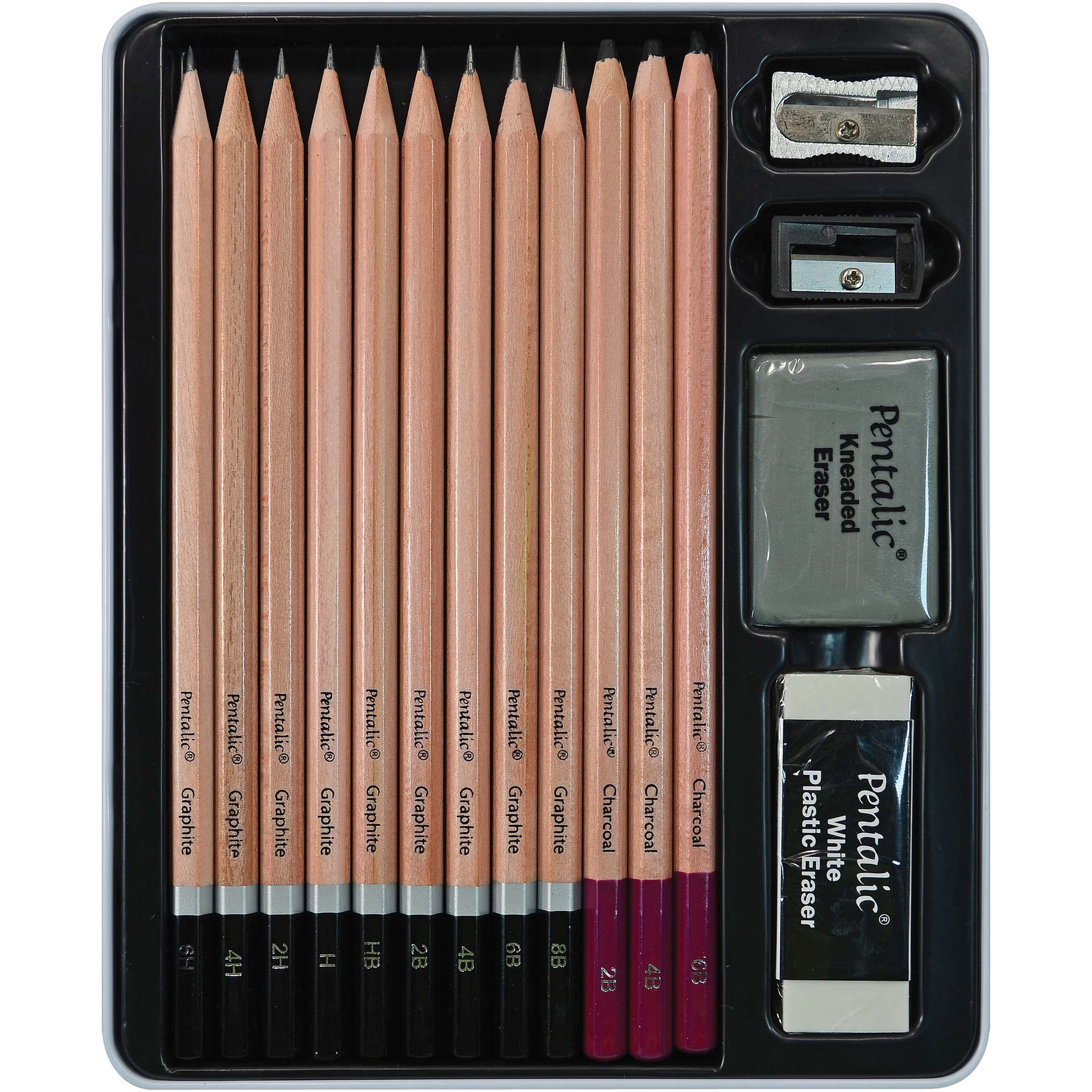 PTL-897016 | Pentalic Graphite & Charcoal Drawing 16 Piece Tin Set