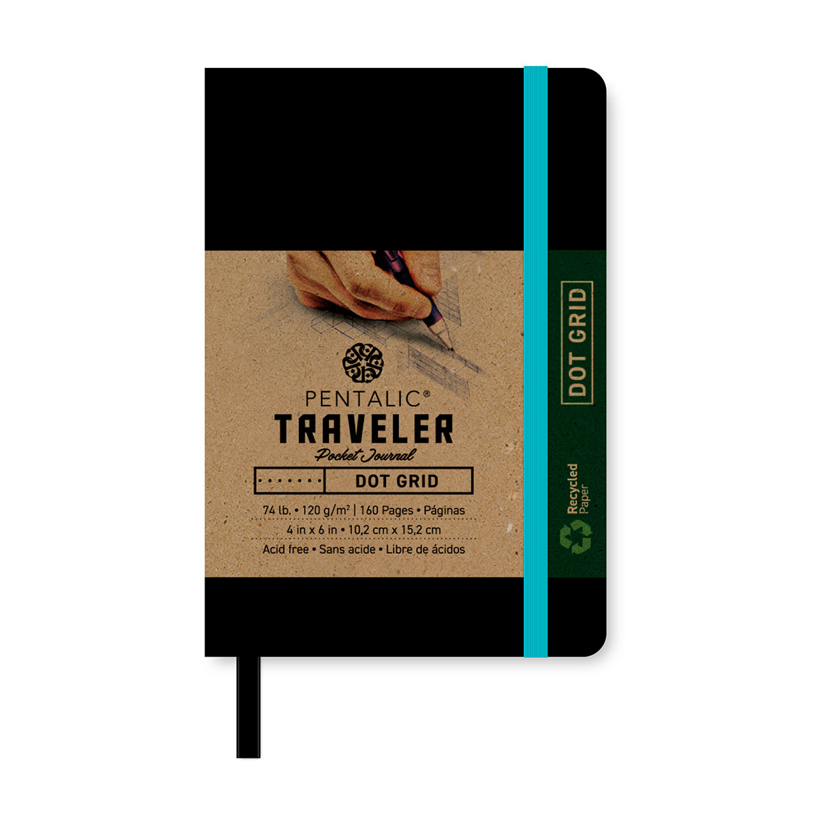 Pentalic - 4x 6 Brown Traveler Pocket Artist Drawing Journal, 160 Pages, 74 lb. Paper